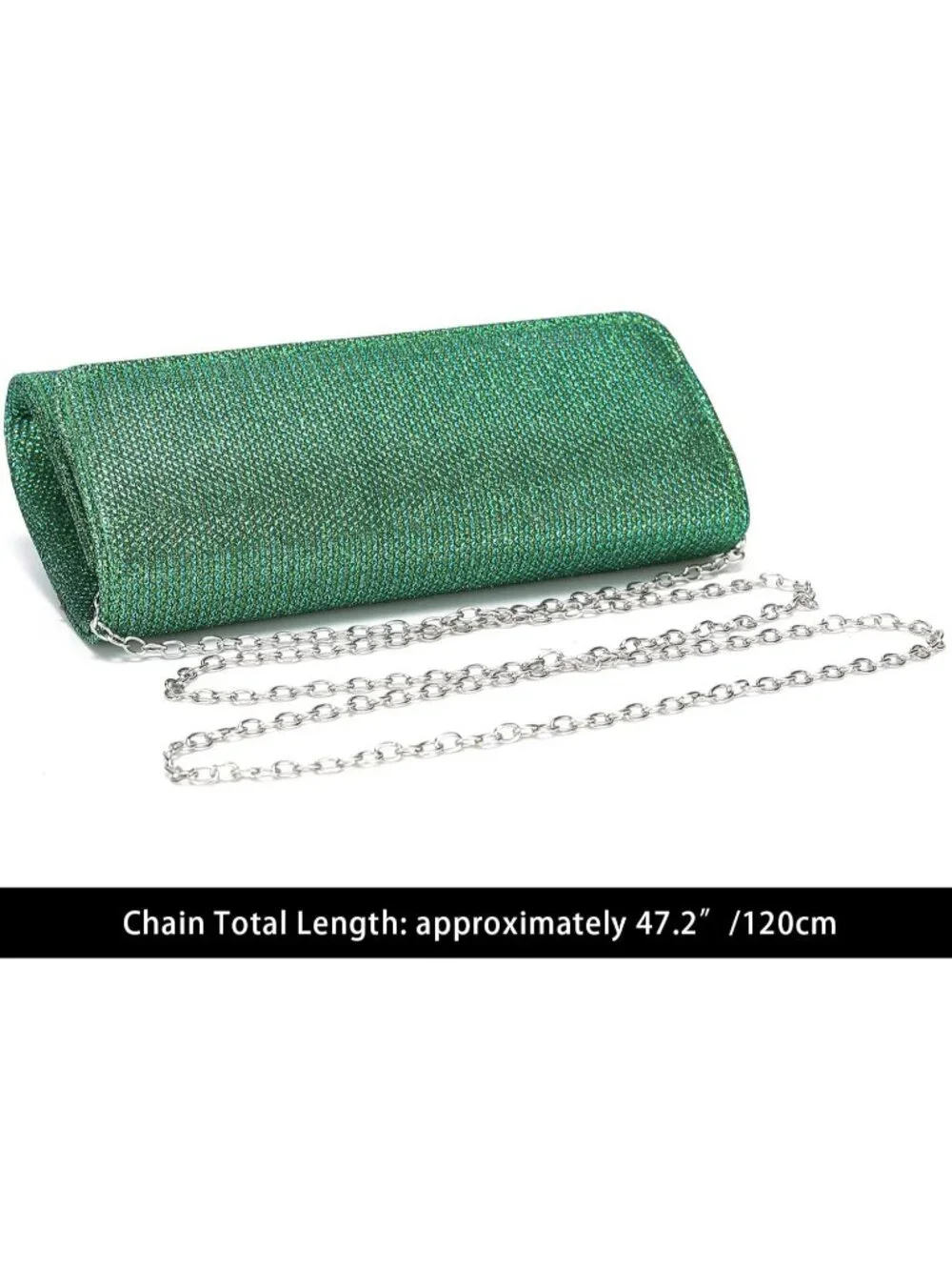 Women's Green Glitter Clutch Purse Evening Bag With Chain For Wedding Handbag